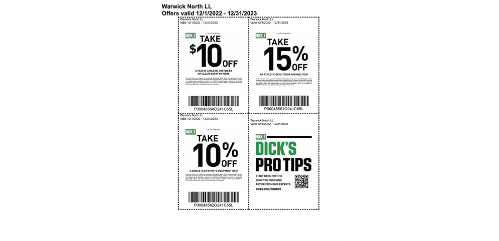 Use these coupons at Dick's all year long! 