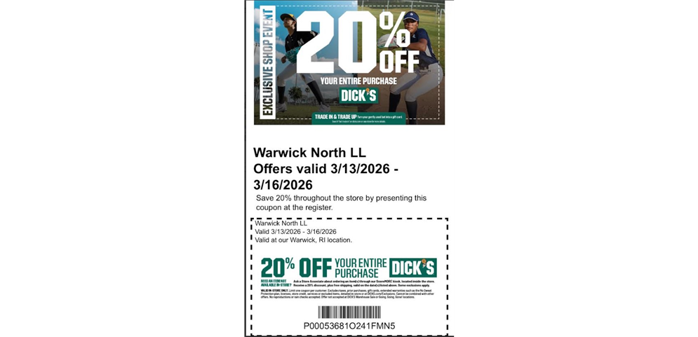 2026 Warwick North Dick's Coupon Day!